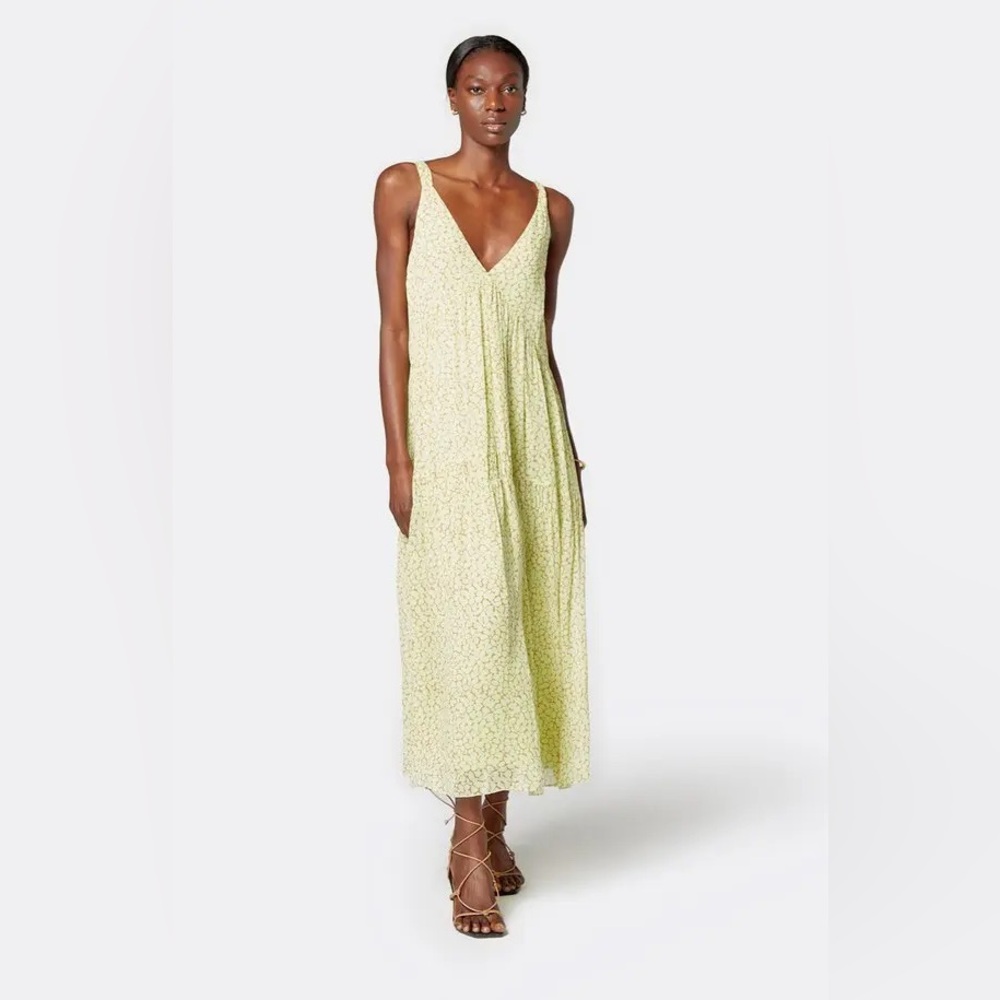 Joie Bondi V-neck Midi Silk Dress in the color Shadow Lime, size Large - Picture 1 of 7
